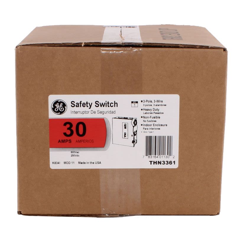 GE Spec-Setter™ THN3361 Heavy Duty Non-Fusible Safety Switch, 600 VAC, 30 A, 30 hp, 3 Poles